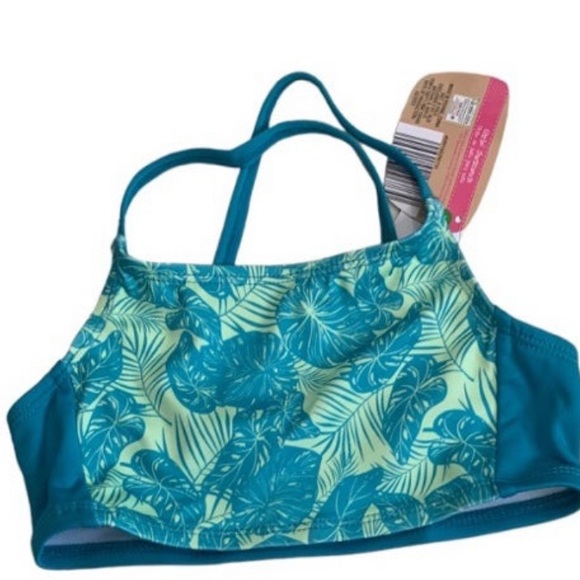 NWT Lily & Dan Girls 2 Piece Swim Set Medium Top & Bottom turquoise Tropical - Picture 2 of 7